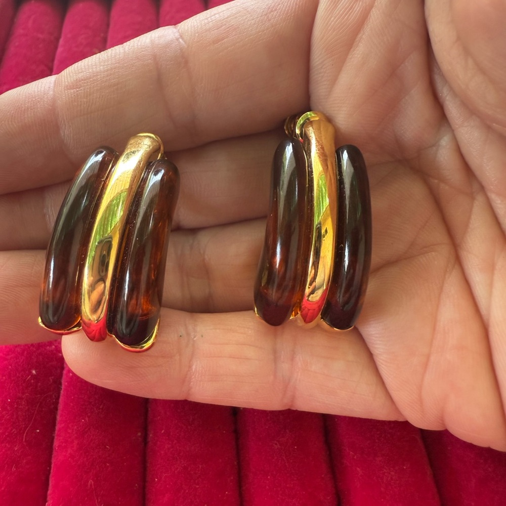 Napier Gold and Brown Hoop Earrings‎ Bold Design